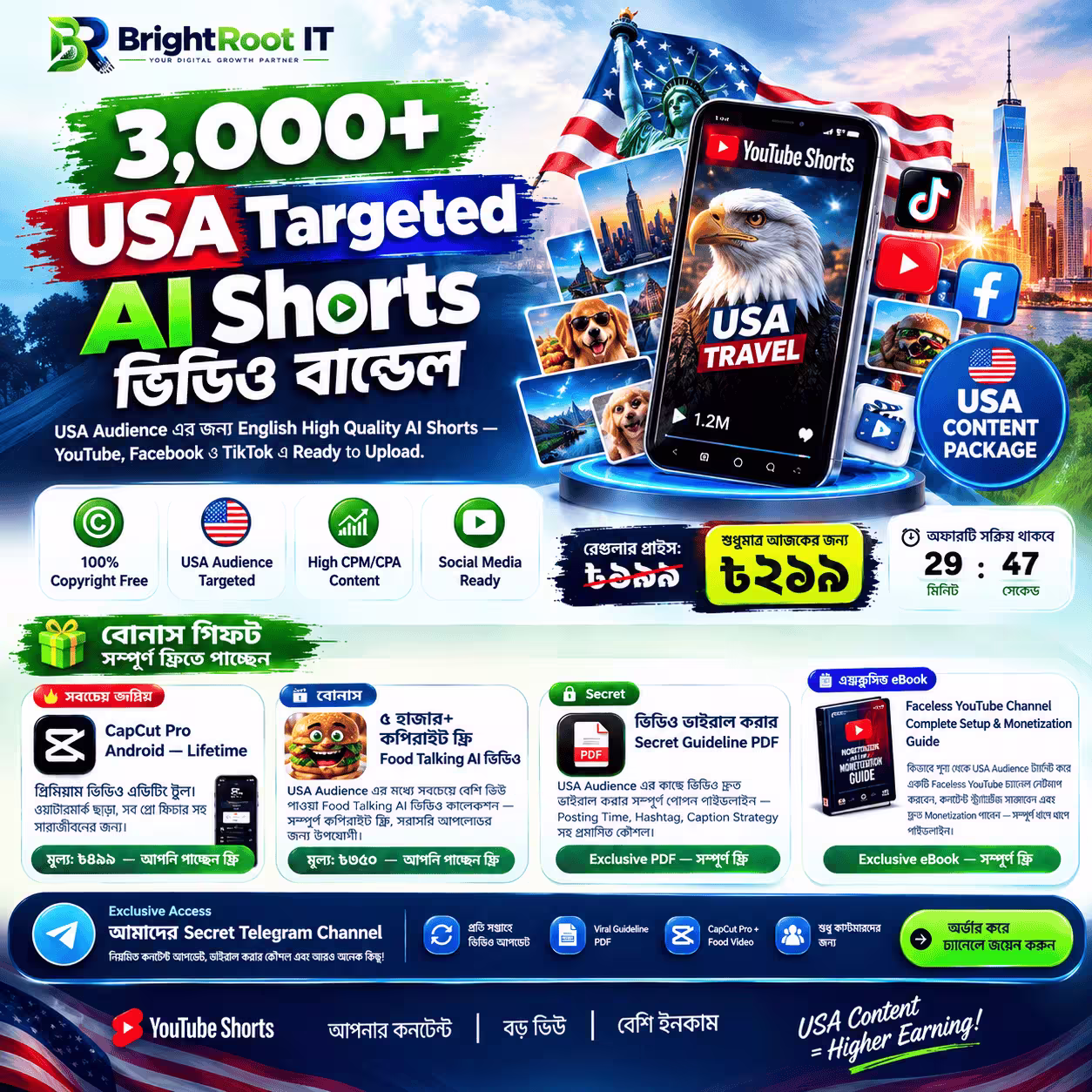 3000+ USA Targeted AI Shorts Video Bundle  + Free Monetization eBook